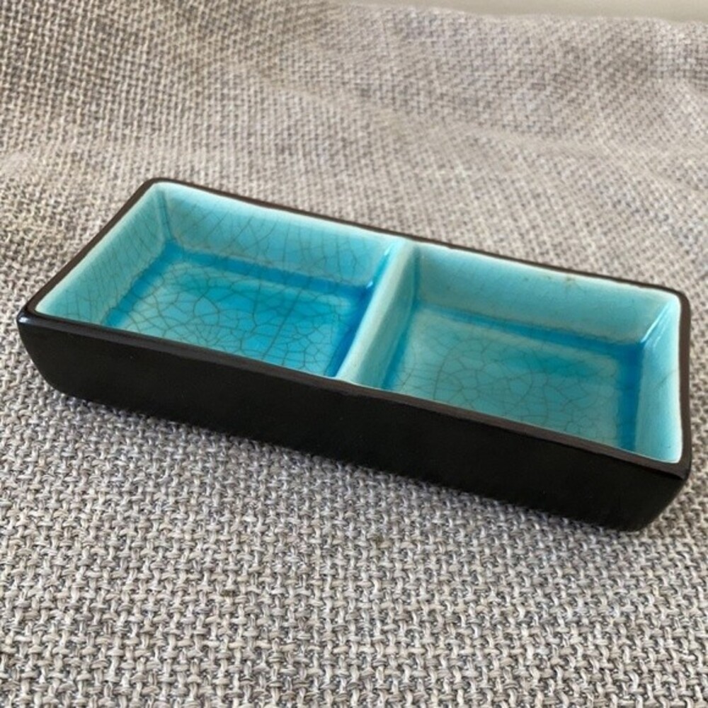 Ceramic pottery sushi dish black and blue glaze